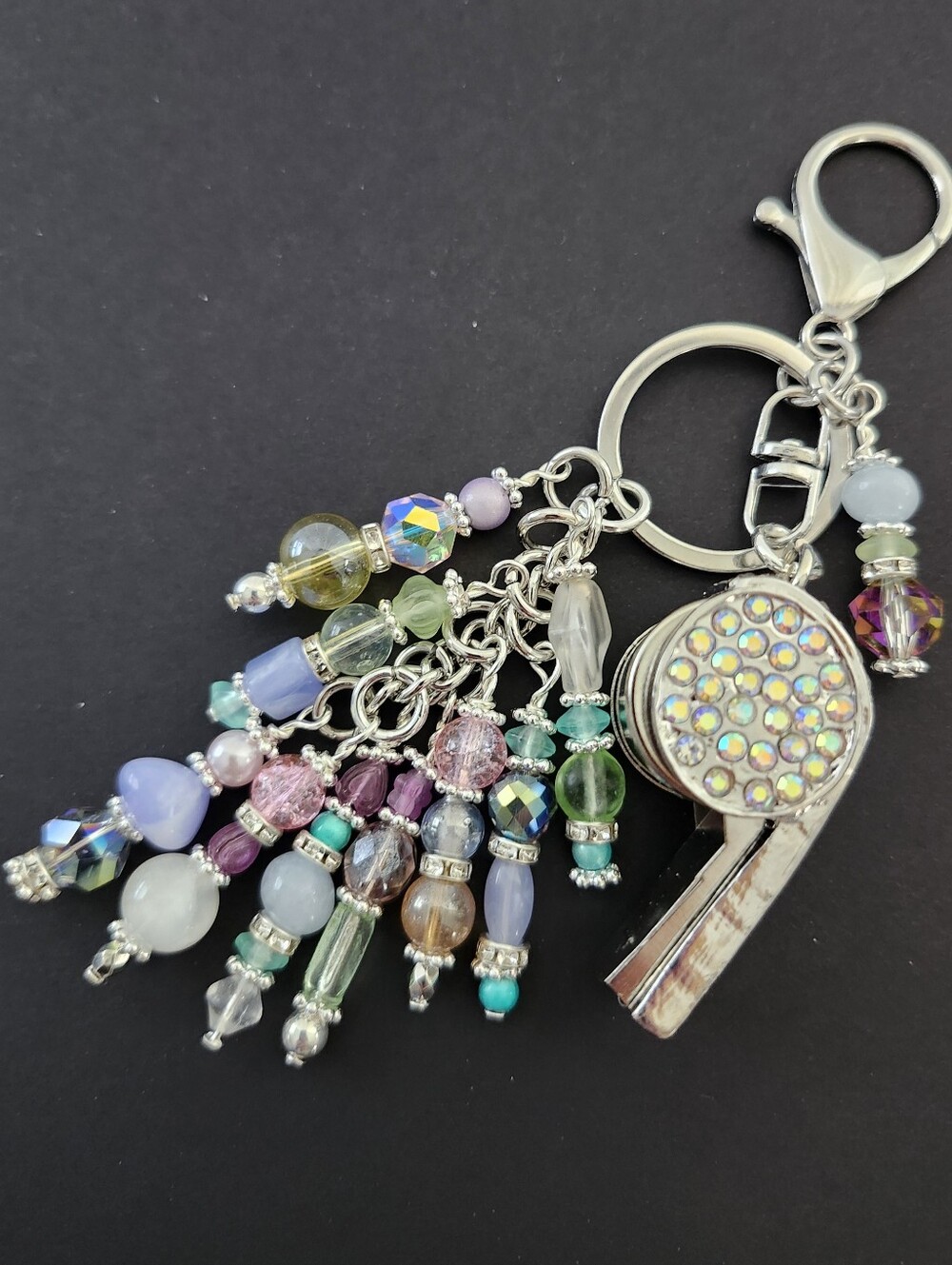 Whistle Purse Charm or Keychain Aquamarine Opal Handcrafted